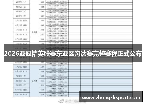 2026亚冠精英联赛东亚区淘汰赛完整赛程正式公布