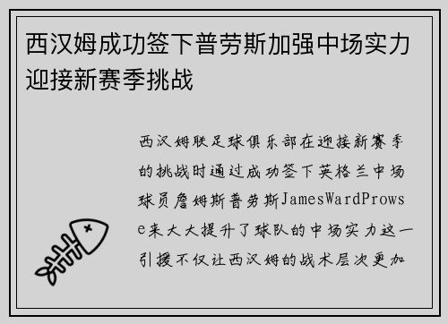 西汉姆成功签下普劳斯加强中场实力迎接新赛季挑战